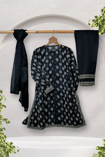 GAD-02699 | Black & Fawn | Casual 3 Piece Suit   | Cotton Lawn Printed